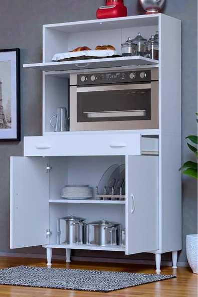 Eliusta Avelin Kapaklı Mini/Midi Fırın Dolabı 95 cm Beyaz Çok Fonksiyonlu 95x163,4x32,5 cm Mutfak Dolabı ürün görseli 1