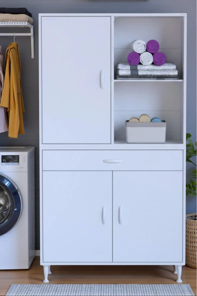 Eliusta Rivo 4 Raflı Banyo/Mutfak Dolabı 90 cm Beyaz Renkli  Çok Amaçlı Dolap 90x173x32,5 cm Ebatlarında ürün görseli 1