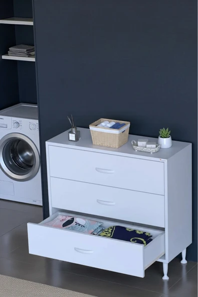 Eliusta Seçer 3 Çekmeceli 75 cm Banyo ve Mutfak Dolabı Beyaz 75x75x32,5 cm Çok Amaçlı Organizer Dolap ürün görseli 1