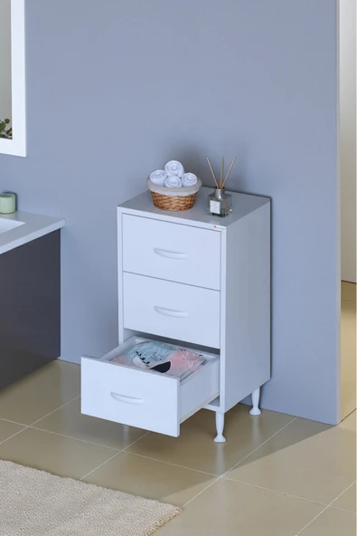 Eliusta Seçer 3 Çekmeceli 35 cm Banyo ve Mutfak Dolabı Beyaz 35x75x32,5 cm Çok Amaçlı Organizer Dolap ürün görseli 1