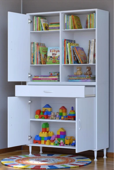 Eliusta Rivo 4 Raflı Banyo/Mutfak Dolabı 95 cm Beyaz Renkli  Çok Amaçlı Dolap 95x173x32,5 cm Ebatlarında ürün görseli 1
