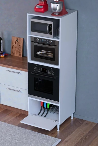 Luno 1 Kapaklı  Fırın Dolabı 4 Bölme Dolap 60x185,9x56 cm Geniş Kapasiteli Saklama Dolabı