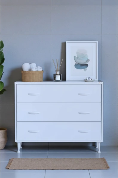 Eliusta Seçer 3 Çekmeceli 95 cm Banyo ve Mutfak Dolabı Beyaz 95x75x32,5 cm Çok Amaçlı Organizer Dolap ürün görseli 1