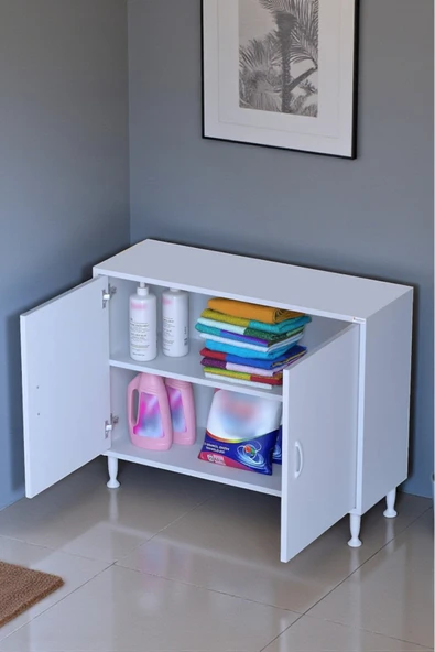 Eliusta Arden 100 cm Beyaz 2 Bölmeli Banyo Düzenleyici Dolap 1 Raflı Çok Amaçlı Mutfak Dolabı 100x75x32,5 cm ürün görseli 1