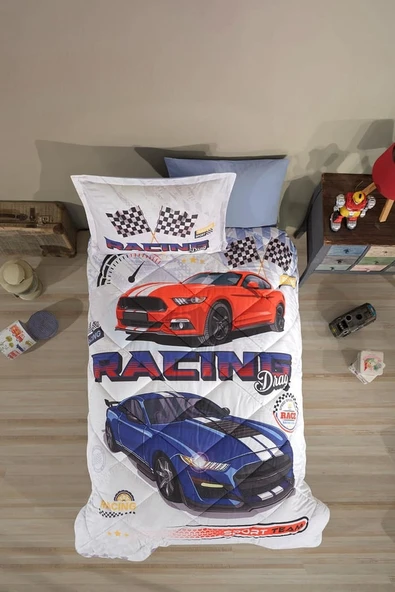 Clasy Tek Kişilik Pamuk Ranforce Nevresim Takımı Racing Drag Mavi ürün görseli 1