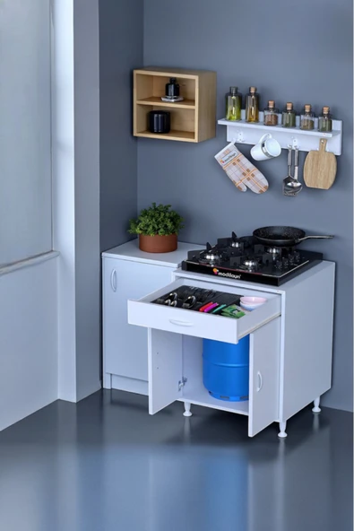 Eliusta Mono Duvara Monte 60 cm Baharat Raflı Ocak Altı Dolap 60x88x48 cm Tüp Bölmeli Mutfak Ünitesi ürün görseli 1