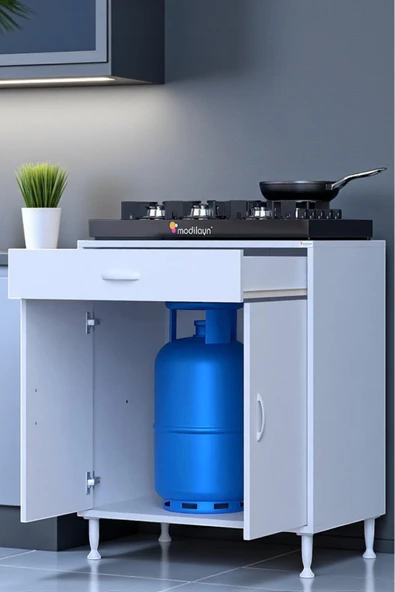 Eliusta Nıvera 70 cm Mutfak Dolabı Beyaz Ankastre 70x88x56 cm Ocak Dolabı Tüp Gizleyici Kapaklı Dolap ürün görseli 1