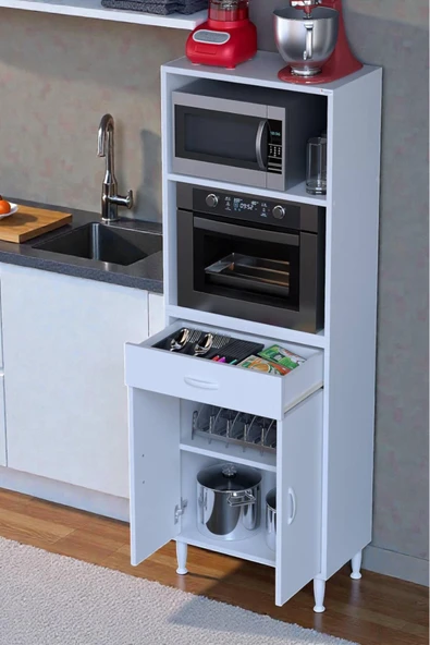 Eliusta Lunera G:60 cm Beyaz Mutfak Dolabı Çok Amaçlı Açık Bölmeli Fırın Mutfak Dolabı 60x163,4x32,5 cm ürün görseli 1