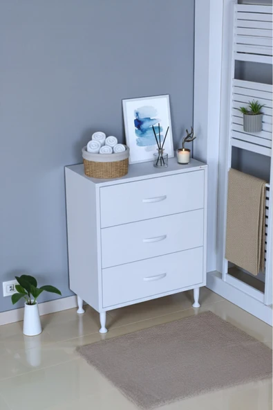 Eliusta Seçer 3 Çekmeceli 65 cm Banyo ve Mutfak Dolabı Beyaz 65x75x32,5 cm Çok Amaçlı Organizer Dolap ürün görseli 1
