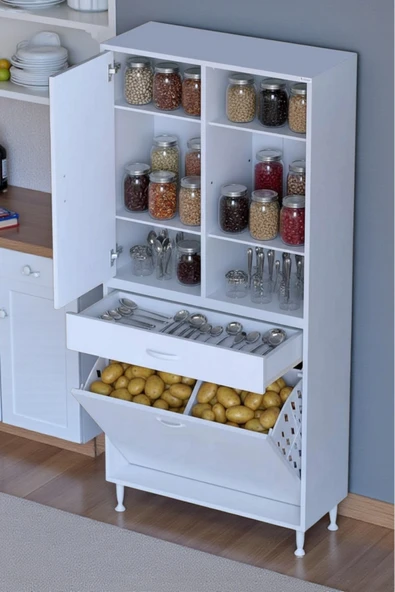 Eliusta Mira Dolap 6 Bölme Çok Fonksiyonlu Banyo Dolabı 80 cm Beyaz Sepetli Dolap 80x171x32,5 cm Organizer ürün görseli 1