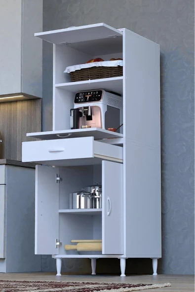 Ora 48 cm Derinlikte Beyaz Mutfak/Kiler Dolabı 60x162,4x48 cm 1 Çekmece 4 Kapak Modüler Dolap