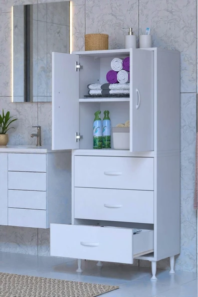 Eliusta Alia Çok Kullanışlı Dolap G:55 cm Üst Bölme Kapaklı Alt Bölme Çekmeceli 55x138x32,5 cm Modüler Dolap ürün görseli 1