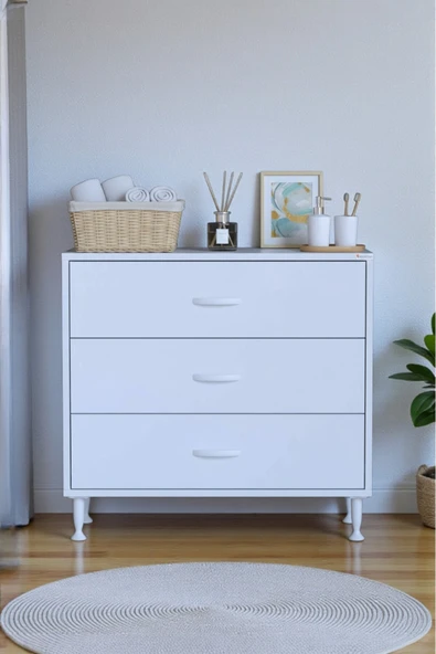 Eliusta Seçer 3 Çekmeceli 80 cm Banyo ve Mutfak Dolabı Beyaz 80x75x32,5 cm Çok Amaçlı Organizer Dolap ürün görseli 1