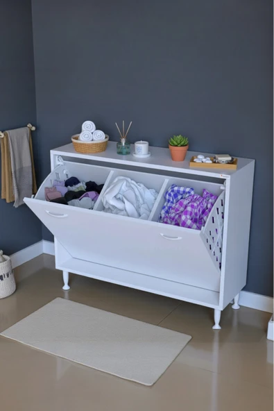 Eliusta Sare 100 cm Beyaz Sepetli Banyo Dolabı,Mutfak Dolabı 100x75x32,5 cm Oyuncak Sepeti Çok Amaçlı Dolap ürün görseli 1