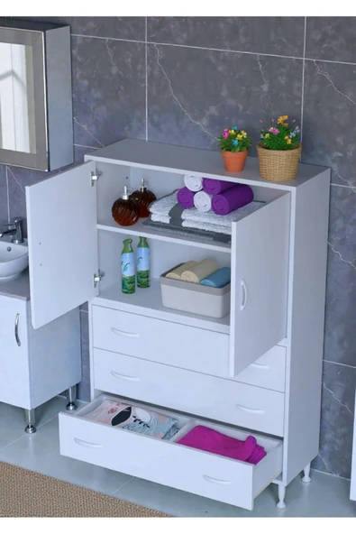 Eliusta Alia Çok Kullanışlı Dolap G:90 cm Üst Bölme Kapaklı Alt Bölme Çekmeceli 90x138x32,5 cm Modüler Dolap ürün görseli 1