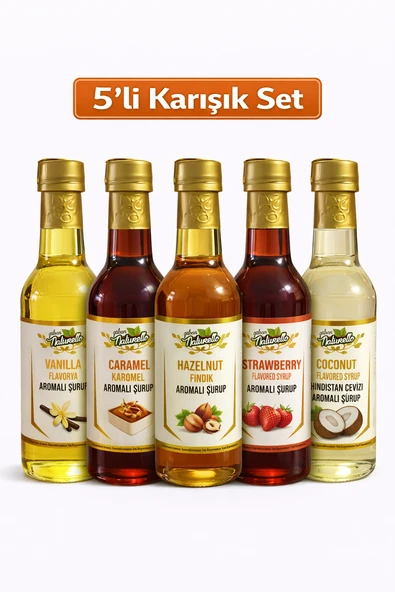 Naturello Aromalı Şurup Karışık Set 5x300 ml (Vanilya,Karamel,Fındık,Çilek,Hindistan Cevizi) ürün görseli 1