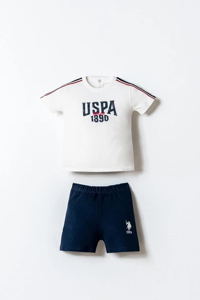 U.S. Polo Assn Erkek Bebek 2 li Şort T-shirt Takım Beyaz ürün görseli 1