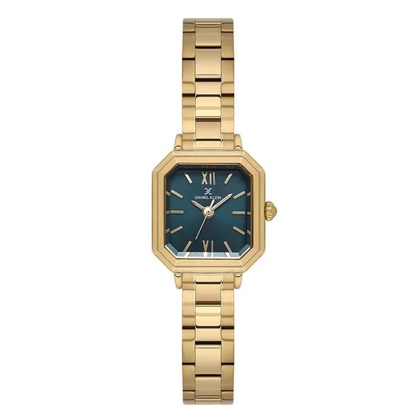 Daniel Klein DK.1.10870.3 Petrol Mavi Gold Zarif Kare Model Çelik Kordonlu Vintage Kadın Kol Saati ürün görseli 1