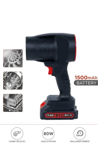 TTB-02 Siyah Yüksek Hızlı Turbo Jet 1500 mAh - 80 W Hava Üfleme Makinası ürün görseli 1