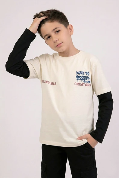 Dmb Boys & Girls Dmb Erkek Çocuk Baskılı Sweatshirt (9-14) Yaş Krem ürün görseli 1
