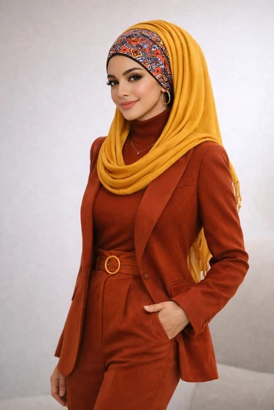 Hardal Etnik Desen Bandana Hazır Şal ürün görseli 1