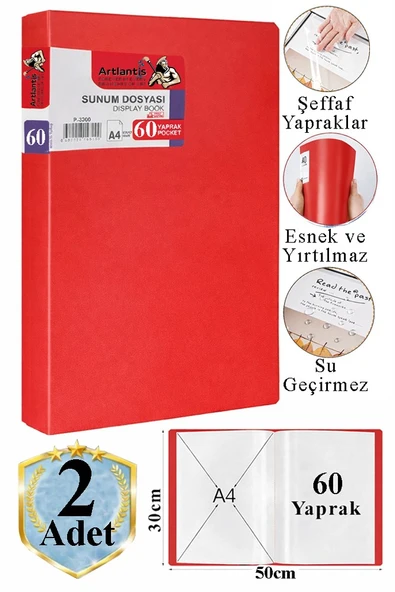 Kırmızı Sunum Dosyası 60 lı 2 Adet Poşet Dosyalı Katalog Dosyası 60 Poşetli Kendinden Dosya Plastik Kapaklı ürün görseli 1
