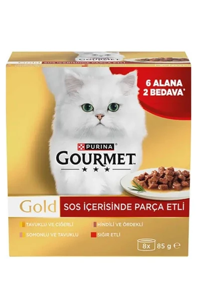 Gourmet Gold Sos İçinde Parça Etli Karışık Seri Kedi Yaş Maması 85Gr X 8 Adet (8 AL 6 ÖDE) ürün görseli 1