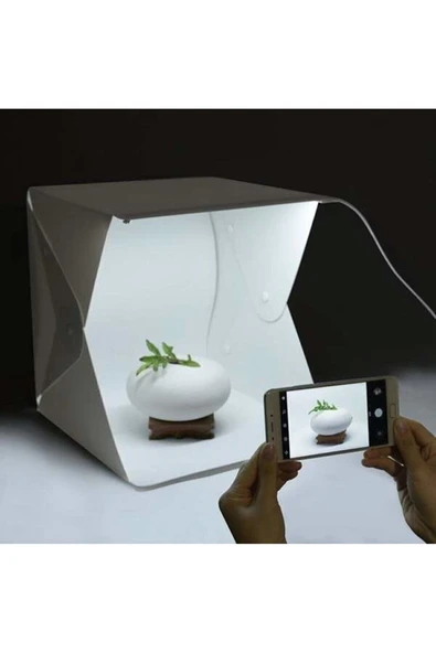 20 X 20 Cm Profesyonel Stüdyo Led Işıklı Çift Sıra Ürün Fotoğraf Çekim Çadırı ürün görseli 1