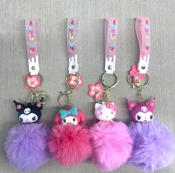 Ponponlu Kuromi Ve Hello Kitty Anahtarlık Alk4246 ürün görseli 1