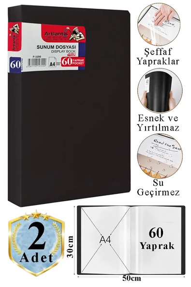 Siyah Sunum Dosyası 60 lı 2 Adet Poşet Dosyalı Katalog Dosyası 60 Poşetli Kendinden Dosya Plastik Kapaklı ürün görseli 1