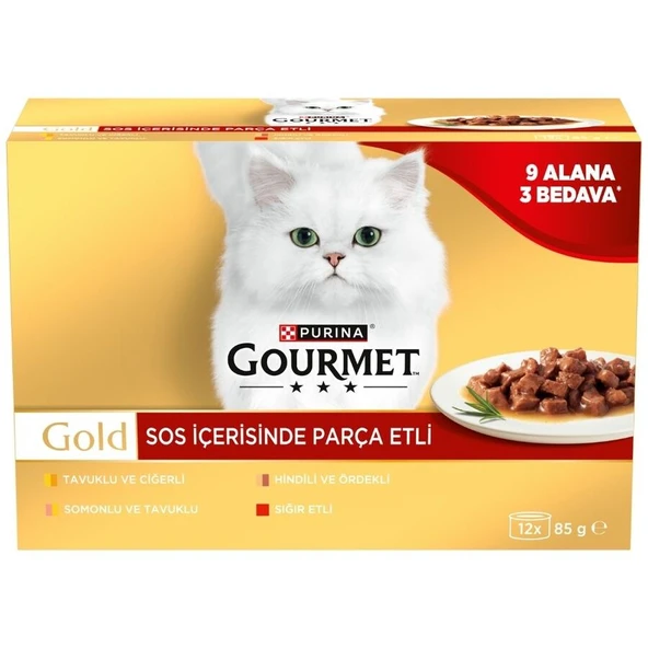 Gourmet Gold Sos İçinde Parça Etli Karışık Seri Kedi Yaş Maması 85Gr X 12 Adet (12 AL 9 ÖDE) ürün görseli 1