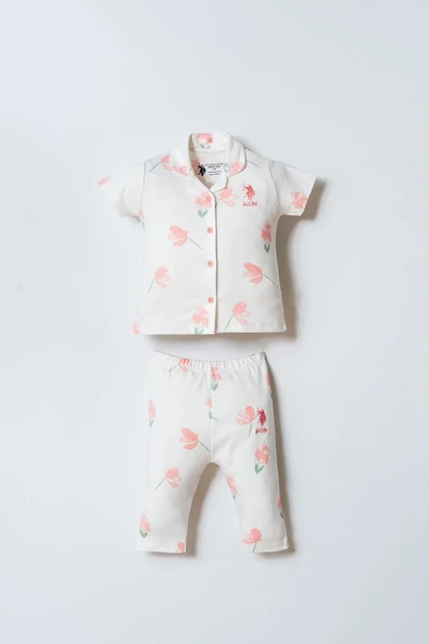 U.S. Polo Assn Kız Bebek Gömlek Pijama Beyaz-Pudra ürün görseli 1
