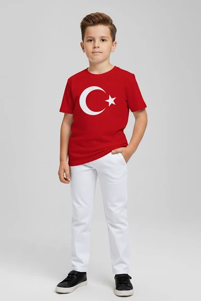 Dmb Boys & Girls Dmb Çocuk Ay-Yıldız Baskılı Tshirt (4-13) Kırmızı ürün görseli 1
