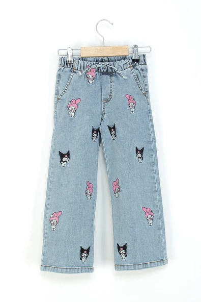 Dmb Boys & Girls Kız Çocuk Kuromi İşlemeli Beli lastikli Kot Pantolon Mavi ürün görseli 1