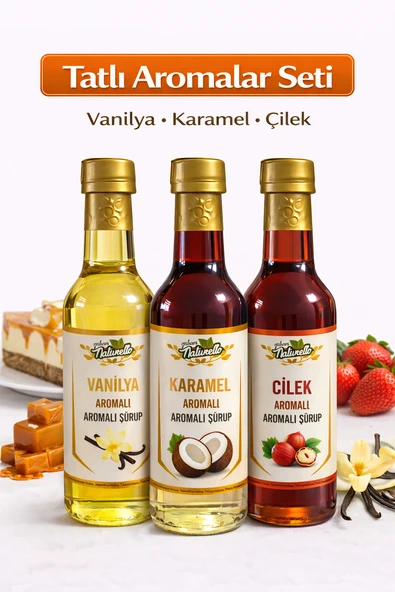 Naturello Tatlı Aromalı Şurup Seti 3x300 ml (Vanilya, Karamel, Çilek) ürün görseli 1