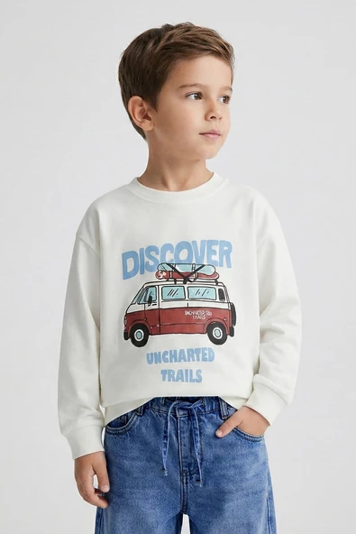 Dmb Boys & Girls Dmb Erkek Çocuk Baskılı Sweatshirt (4-9) Ekru ürün görseli 1