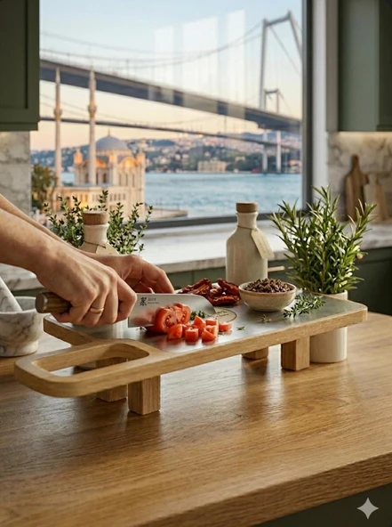 Paslanmaz Çelik ve Bambu Ahşap Taraflı Kesme Tahtası, Çift Taraflı Kullanım ürün görseli 1