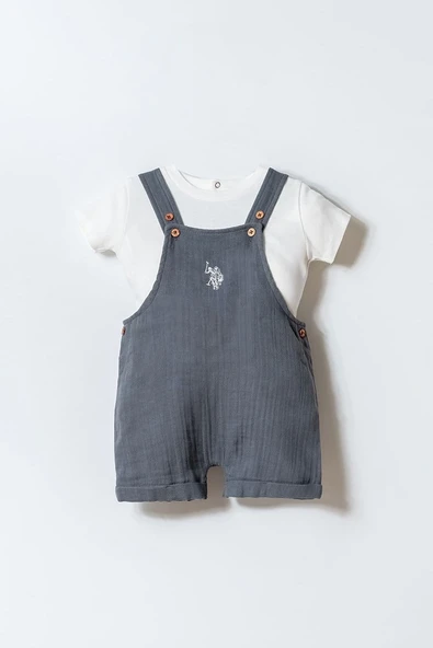 U.S. Polo Assn Erkek Bebek 2 li Salopet T-shirt Takım Gri ürün görseli 1