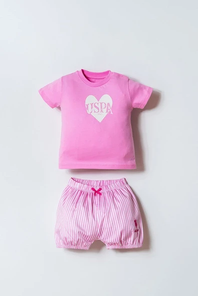 U.S. Polo Assn Kız Bebek 2'li Şort T-shirt Takım Pembe ürün görseli 1