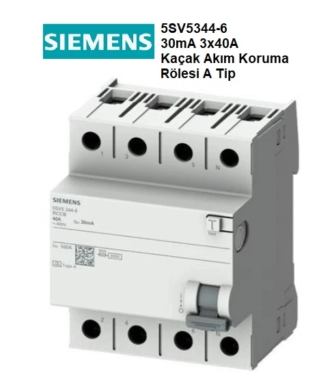 Siemens 5SV5344-6 4x40 A 400 V 30 mA A Tipi Kaçak Akım Rölesi ürün görseli 1