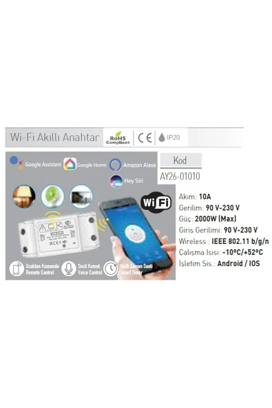 ACK Wi-Fi Akıllı Anahtar AY26-01010 - Resim 2