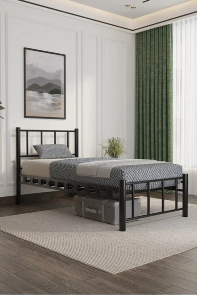 EFON Zambak Ferforje Metal Karyola Siyah 100x200cm ürün görseli 1