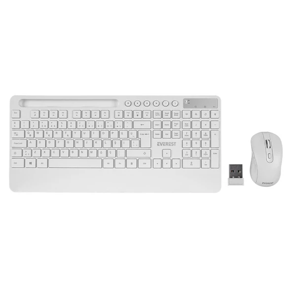 Everest KM-9676 Beyaz Multimedya Tablet-Telefon Standlı Klavye + Mouse Set ürün görseli 1