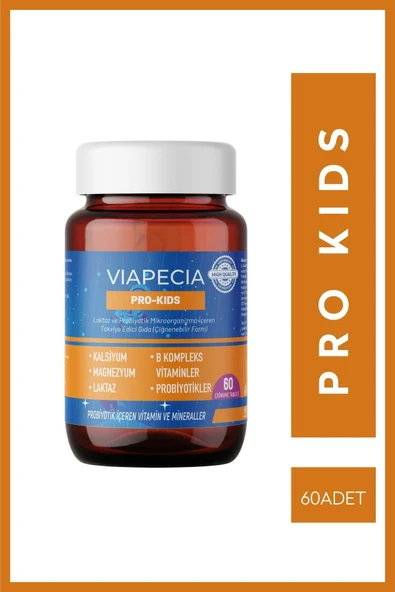Viapecia PRO-KIDS Çocuk Vitamin & Mineral Takviyesi, Kalsiyum ve B Vitamini ile İştah Açıcı 60 Tablet ürün görseli 1
