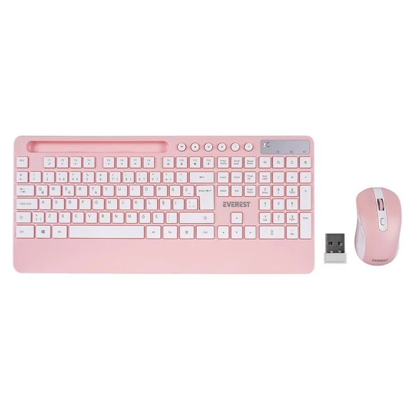 Everest KM-9676 Beyaz/Pempe Multimedya Tablet-Telefon Standlı Klavye + Mouse Set ürün görseli 1