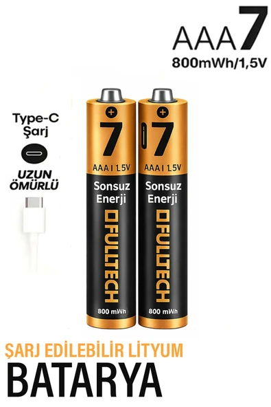 Şarjlı İnce Pil AAA Şarj Edilebilir Kumanda Pili 1.5V 800mWh Lityum-İon İnce Pil AAA7 Type-C Şarjlı ürün görseli 1