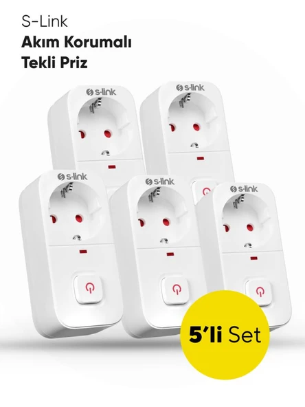 S-link SL-010 Bykalite 5li Set 16A/250V 750 Joule Anahtarlı Isıya Duyarlı Devre ve Akım Korumalı Tekli Priz ürün görseli 1
