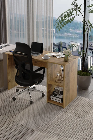 LİNA Modern Çalışma Masası 120x60 cm Raflı Bilgisayar Masası Ofis ve Ev Çalışma Masası ürün görseli 1