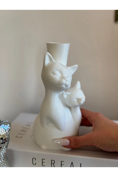 ÇAKRA Plastik Yapay Çiçeklerle Uyumlu Kedi Figürlü Şık ve Sevimli Dekoratif Vazo ürün görseli 1