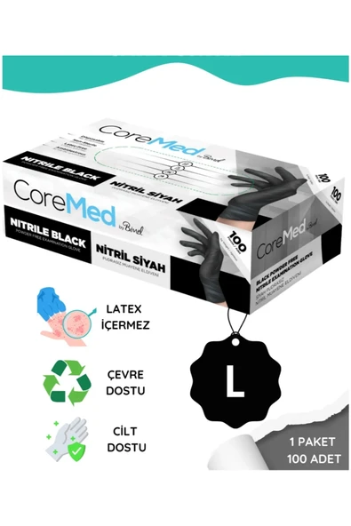 COREMED Siyah Nitril eldiven (L) koli 20 paket - Resim 2